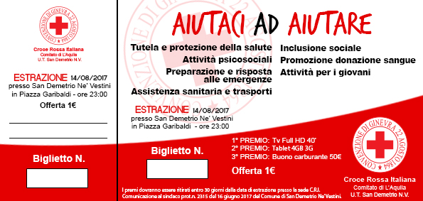Biglietti vincenti lotteria di beneficenza  Croce Rossa Italiana Comitato  di L'Aquila
